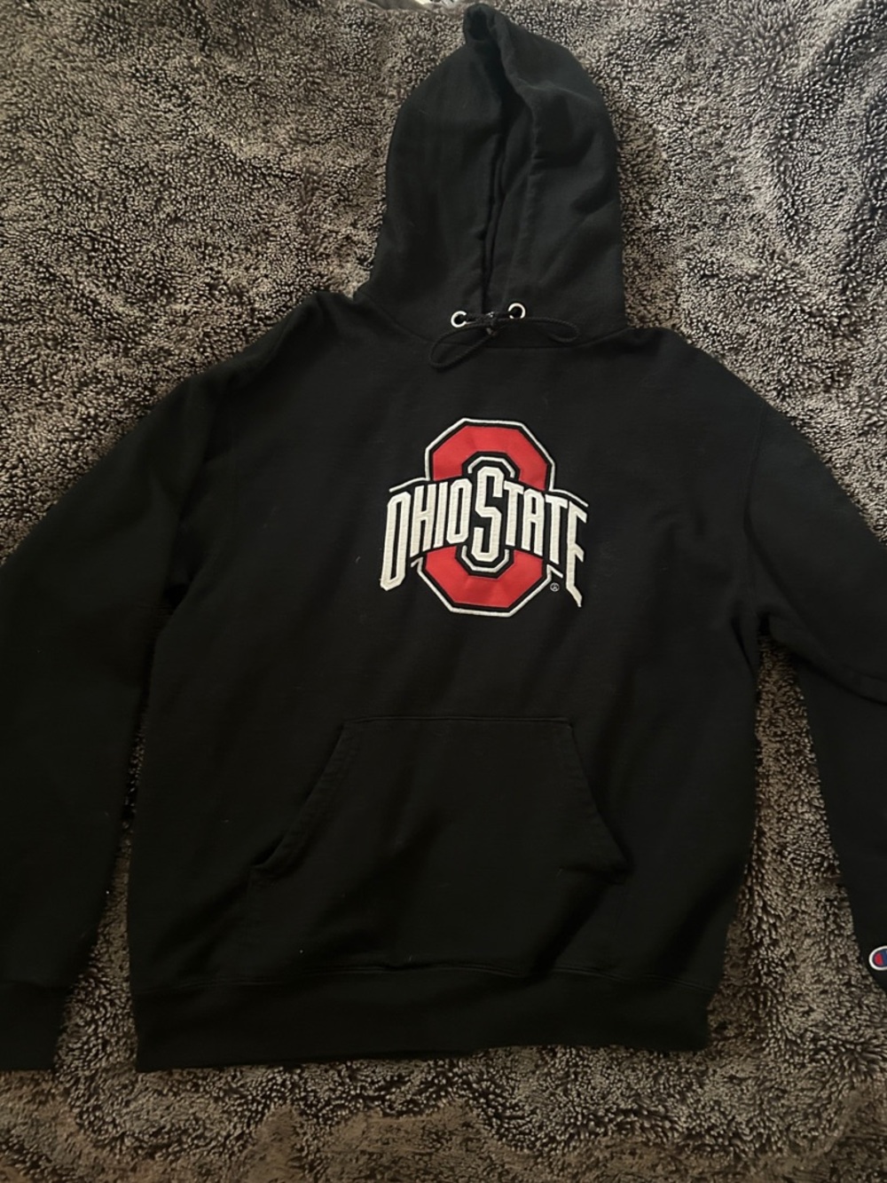 Champion Black Hoodie with Red and White Ohio State Logo